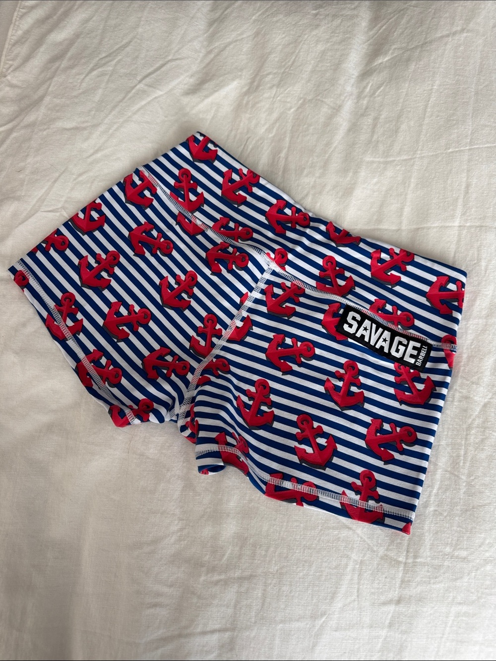 Savage Barbell Women’s CrossFit Shorts in Blue, White & Red Anchor Print